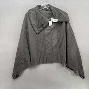 Le Moda Wrap Womens Grey Pleated Button Asymmetrical Cape Poncho One Size NEW
